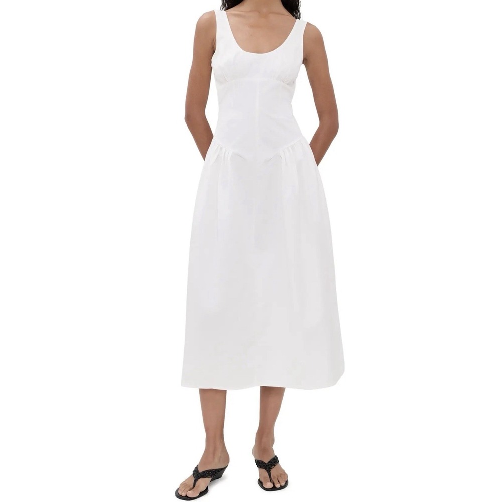 Lioness Luna Rosa Dress M Porcelain White Cotton Drop Waist Midi Maxi